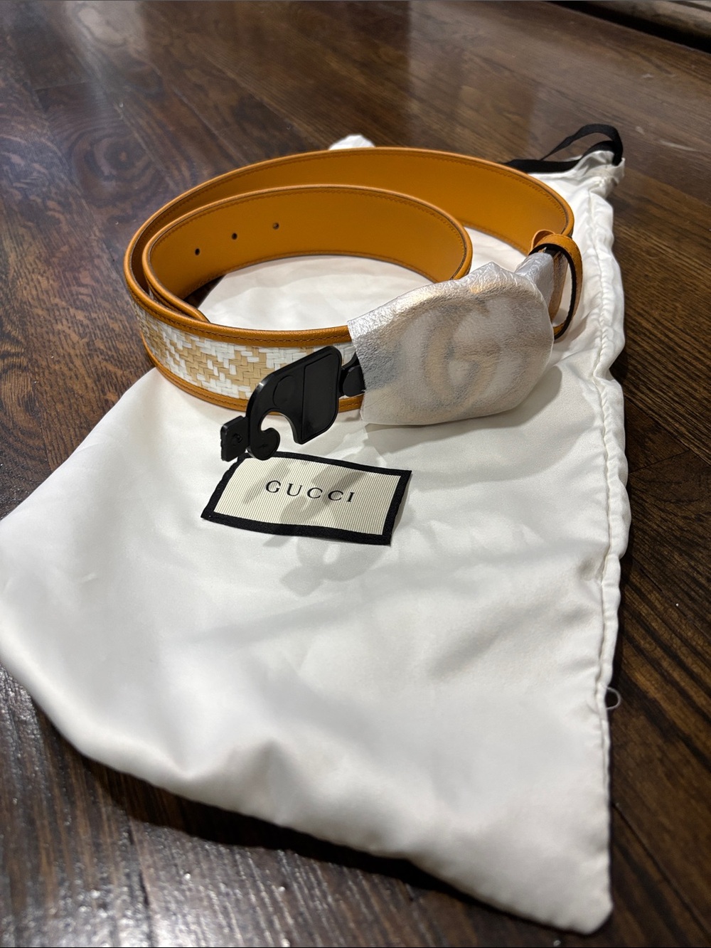 Gucci Yellow Tan Woven Leather Belt